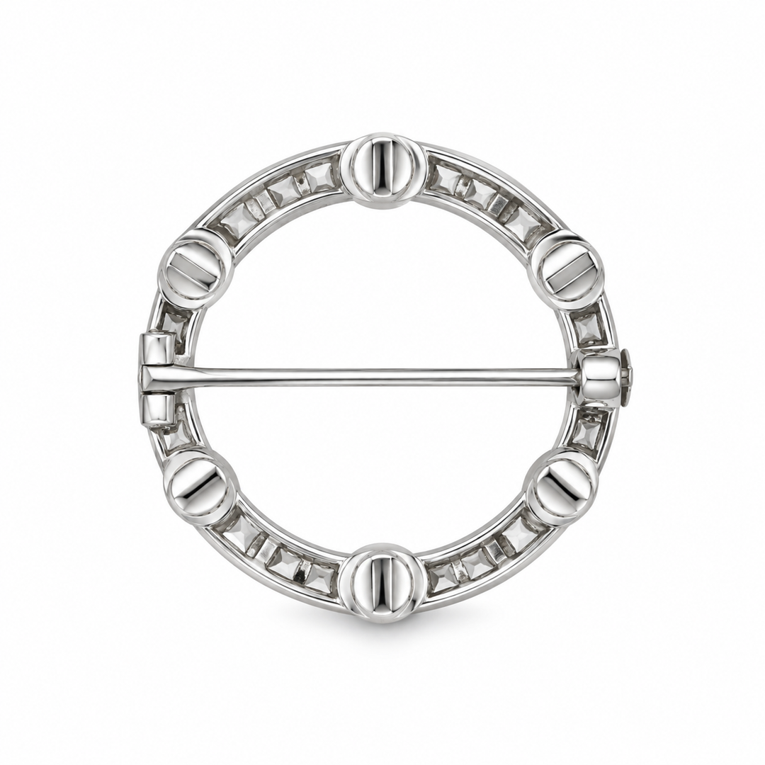 Estate Platinum Pearl & Diamond Circle Brooch