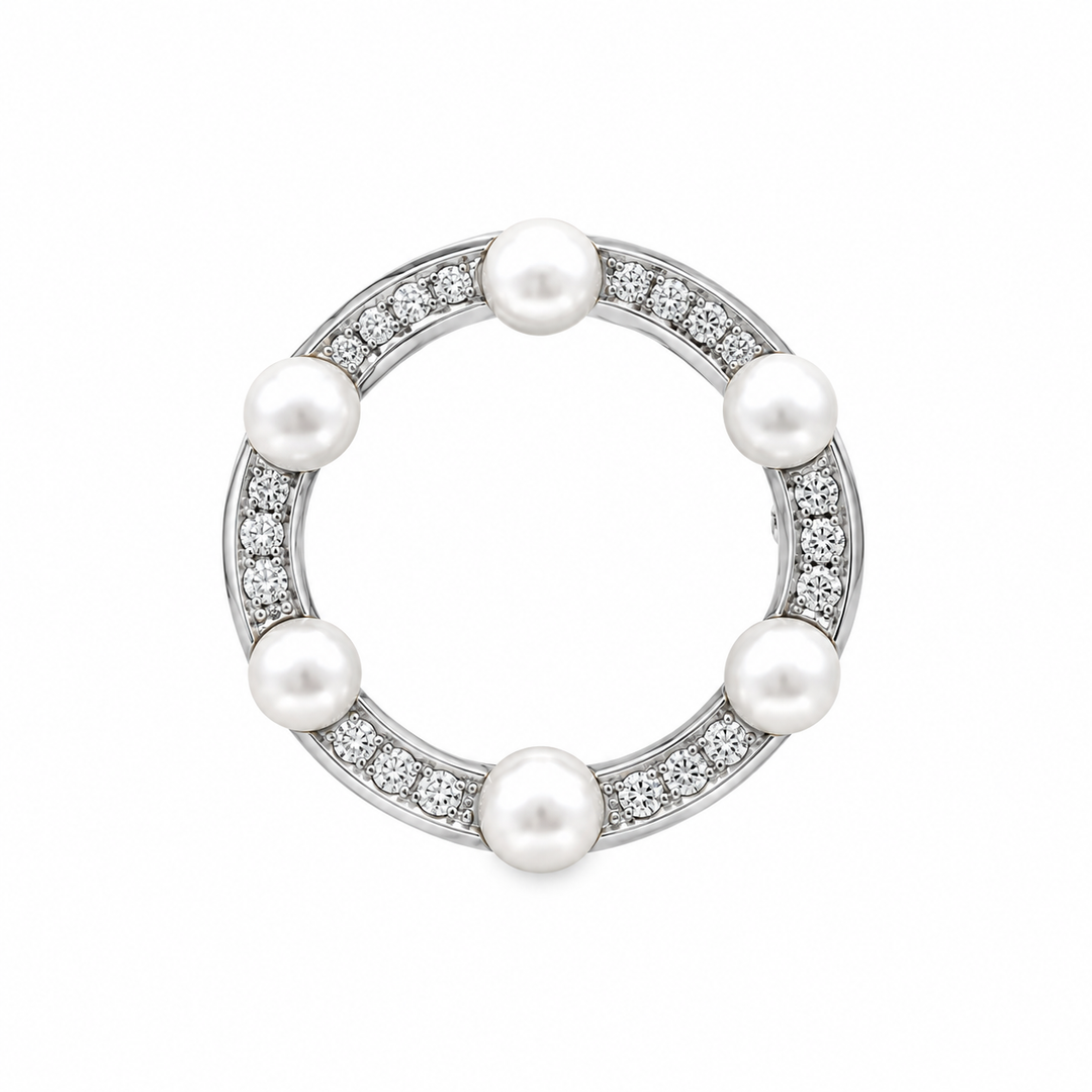 Estate Platinum Pearl & Diamond Circle Brooch