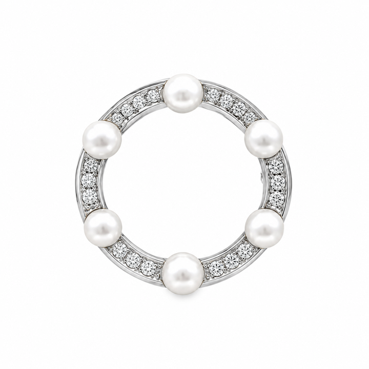 Estate Platinum Pearl & Diamond Circle Brooch