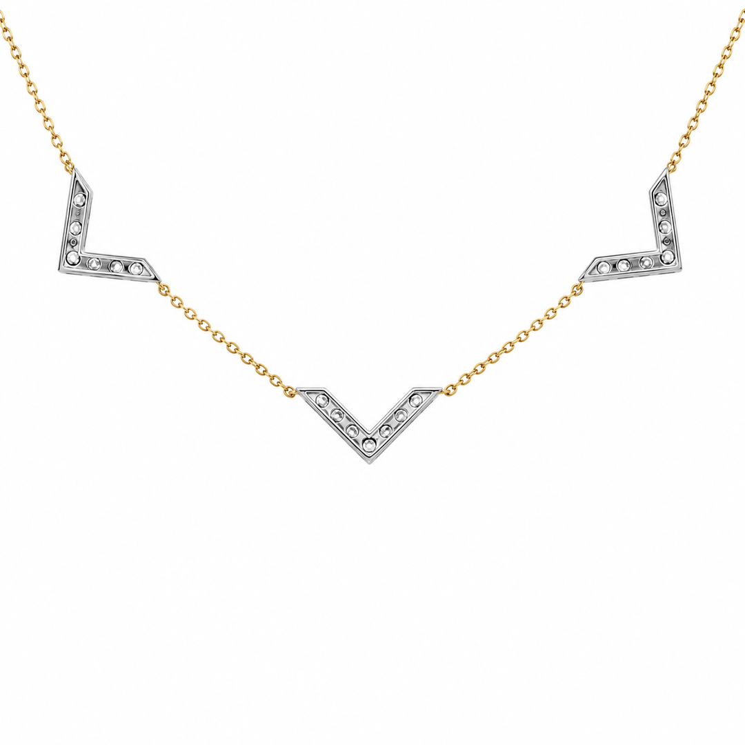 Estate 14K Two Tone Gold 0.63CTW Round Diamond Chevron Necklace