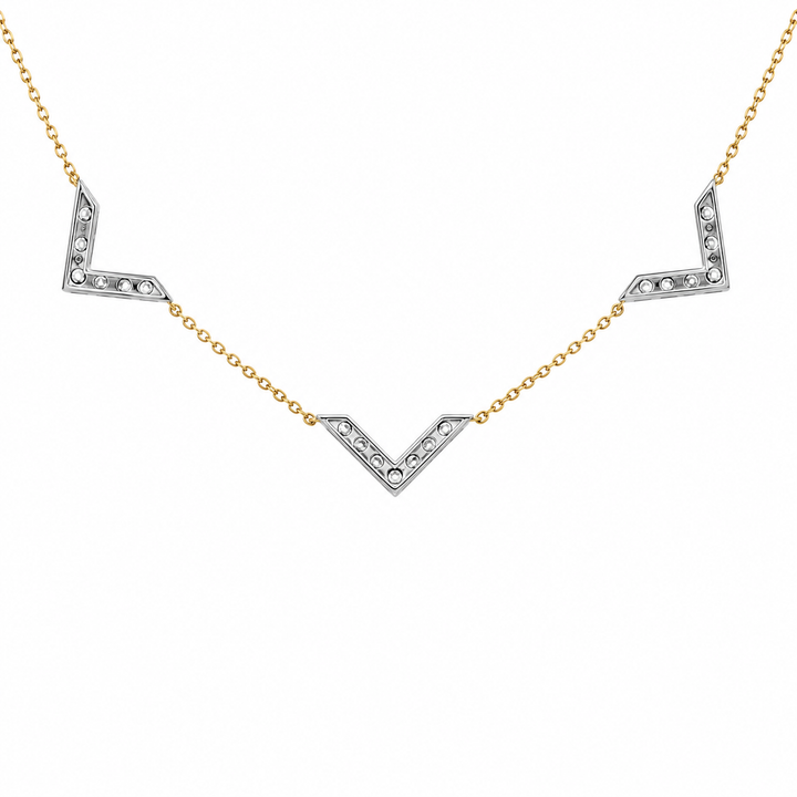 Estate 14K Two Tone Gold 0.63CTW Round Diamond Chevron Necklace