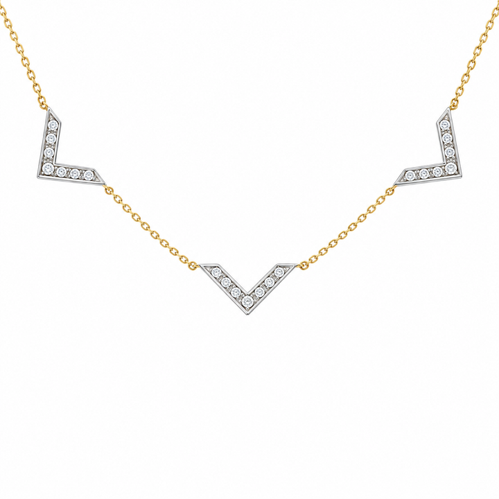 Estate 14K Two Tone Gold 0.63CTW Round Diamond Chevron Necklace
