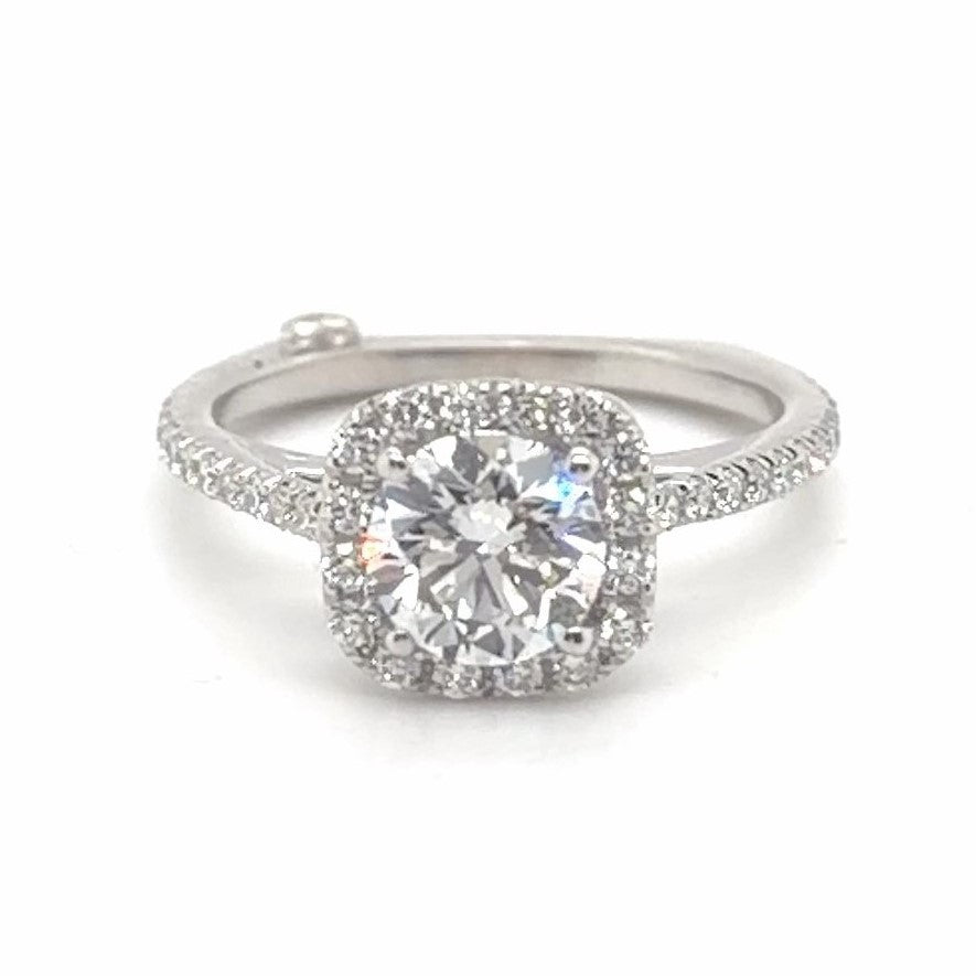 14K White Gold 1.40CTW Round Lab Diamond Halo Engagement Ring