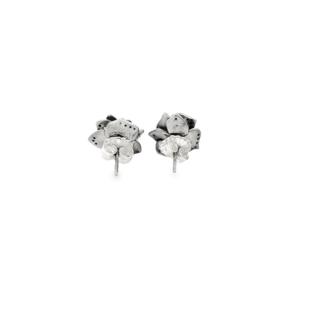Estate Sterling Silver Oxidized 0.50CTW Black Diamond Rose Stud Earrings