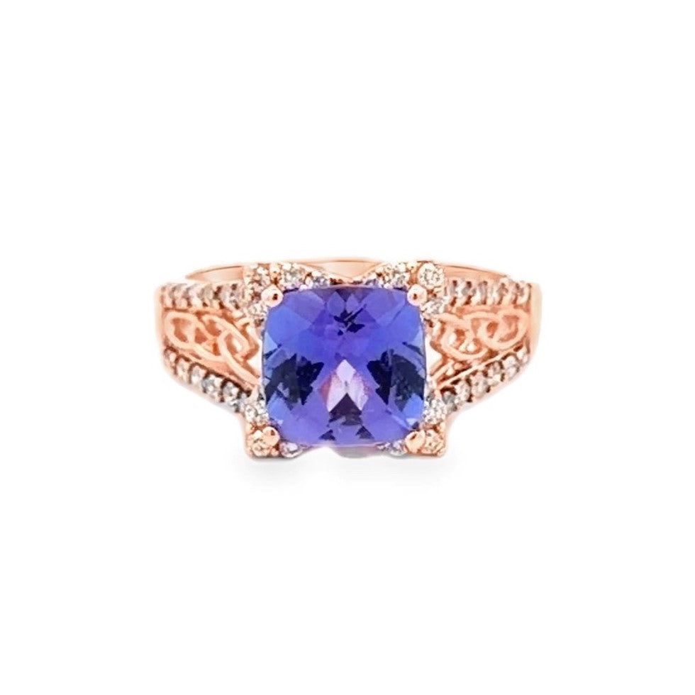 Estate 14K Rose Gold 2.98CTW Cushion Tanzanite & Diamond Ring by Le Vian