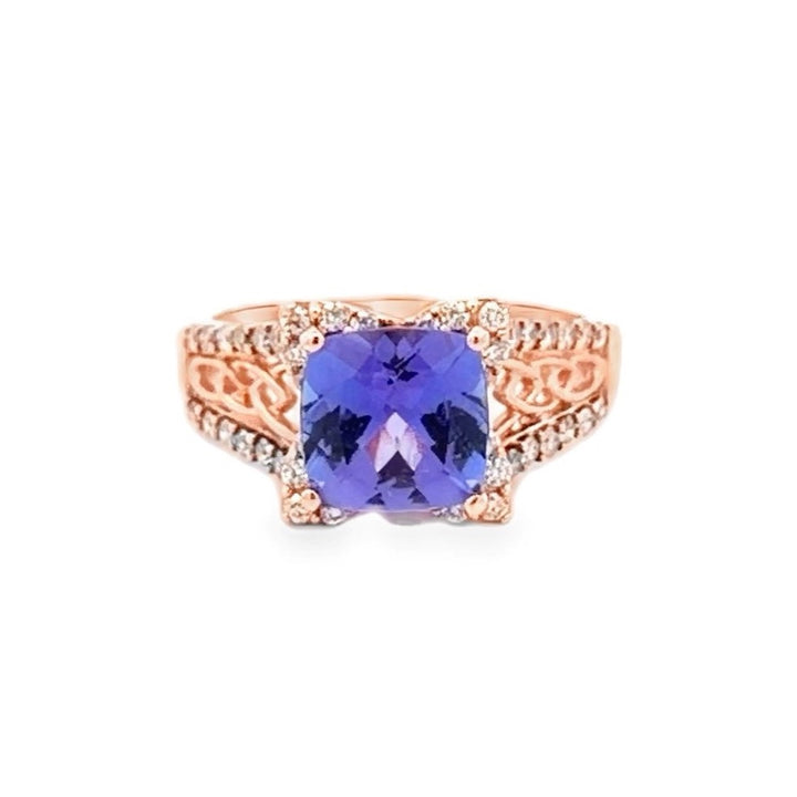 Estate 14K Rose Gold 2.98CTW Cushion Tanzanite & Diamond Ring by Le Vian