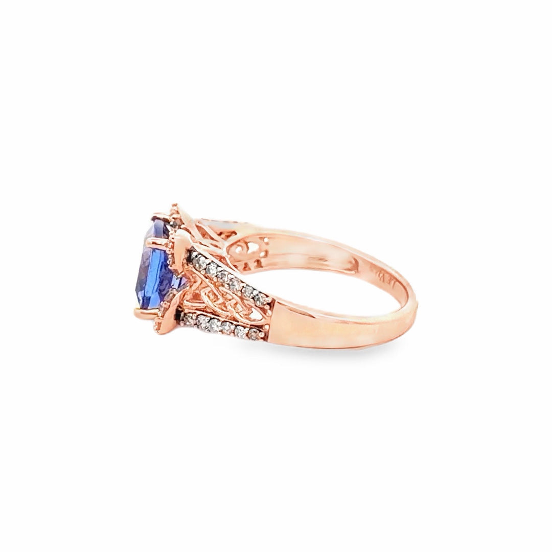 Estate 14K Rose Gold 2.98CTW Cushion Tanzanite & Diamond Ring by Le Vian