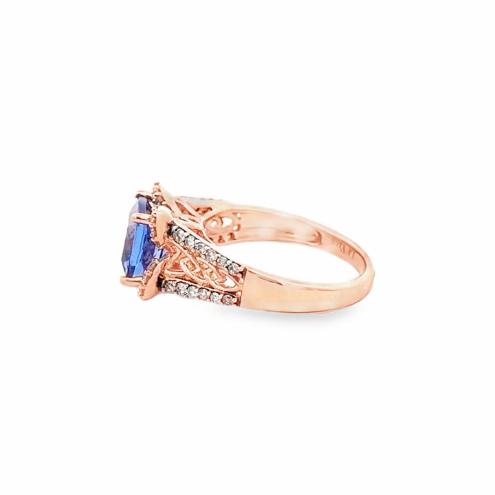 Estate 14K Rose Gold 2.98CTW Cushion Tanzanite & Diamond Ring by Le Vian