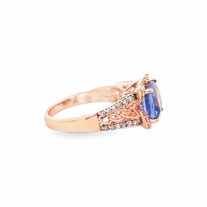 Estate 14K Rose Gold 2.98CTW Cushion Tanzanite & Diamond Ring by Le Vian