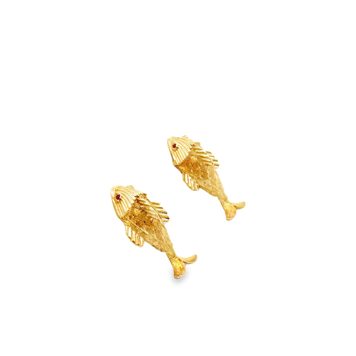 Estate 14 Karat Yellow Gold Men's Fish Cufflinks - AS-IS