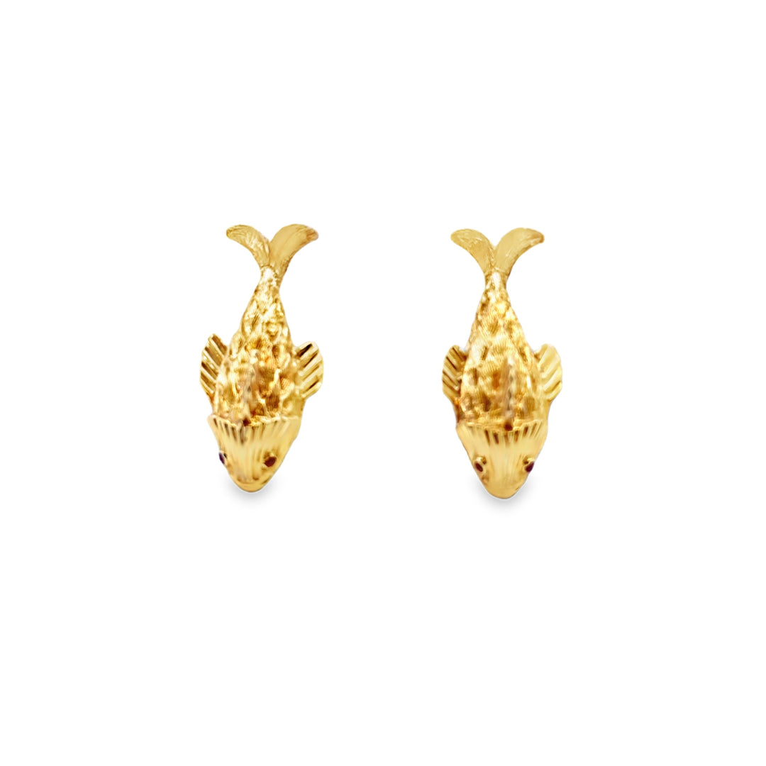 Estate 14 Karat Yellow Gold Men's Fish Cufflinks - AS-IS