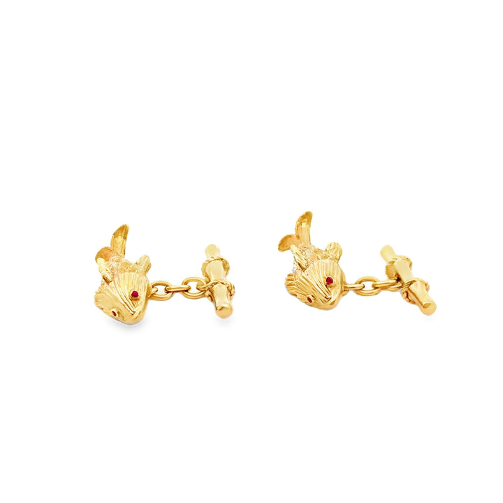 Estate 14 Karat Yellow Gold Men's Fish Cufflinks - AS-IS