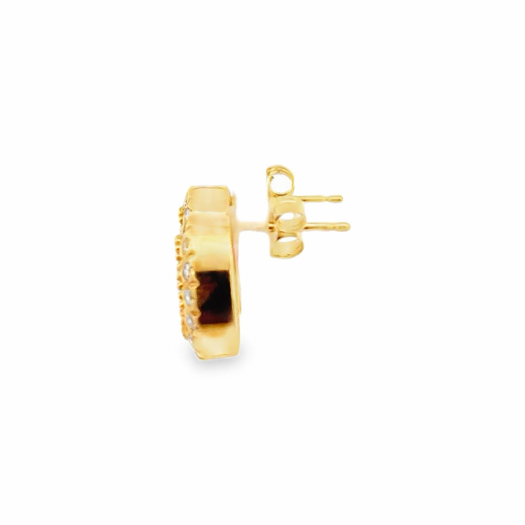Estate 18K Yellow Gold Oval Opal & Diamond Halo Stud Earrings