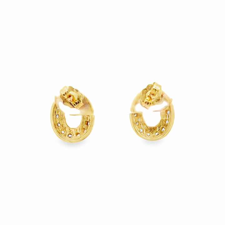 Estate 18K Yellow Gold Oval Opal & Diamond Halo Stud Earrings