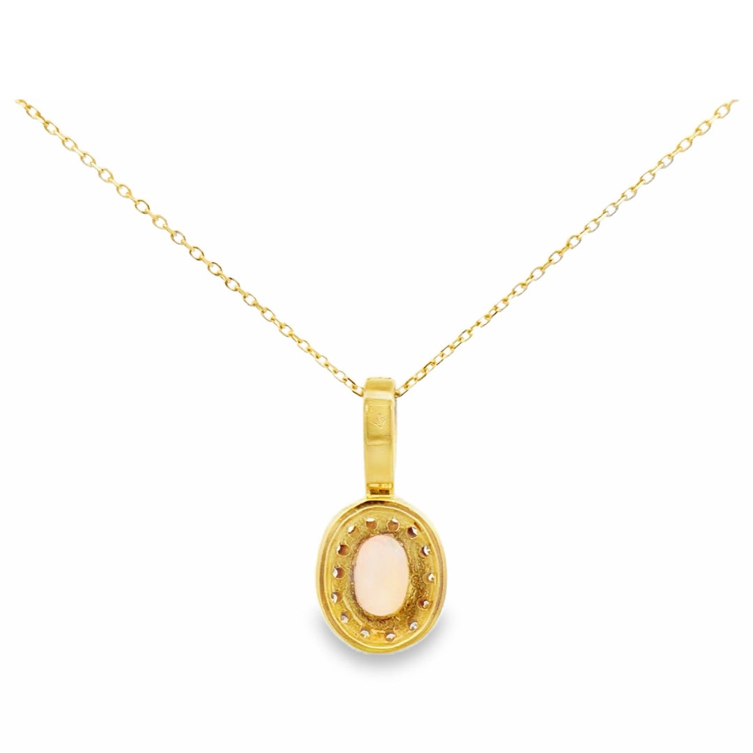 Estate 18K Yellow Gold Oval Opal & Diamond Halo Pendant