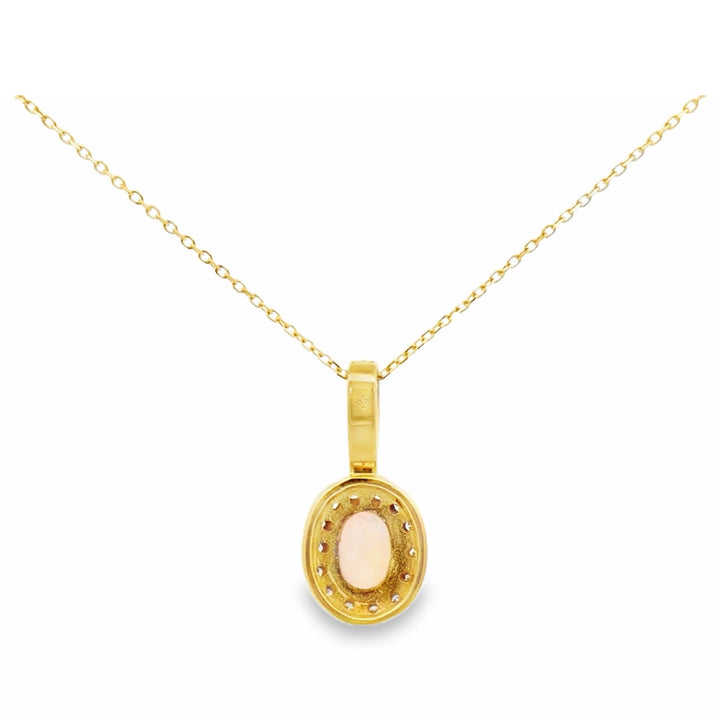 Estate 18K Yellow Gold Oval Opal & Diamond Halo Pendant