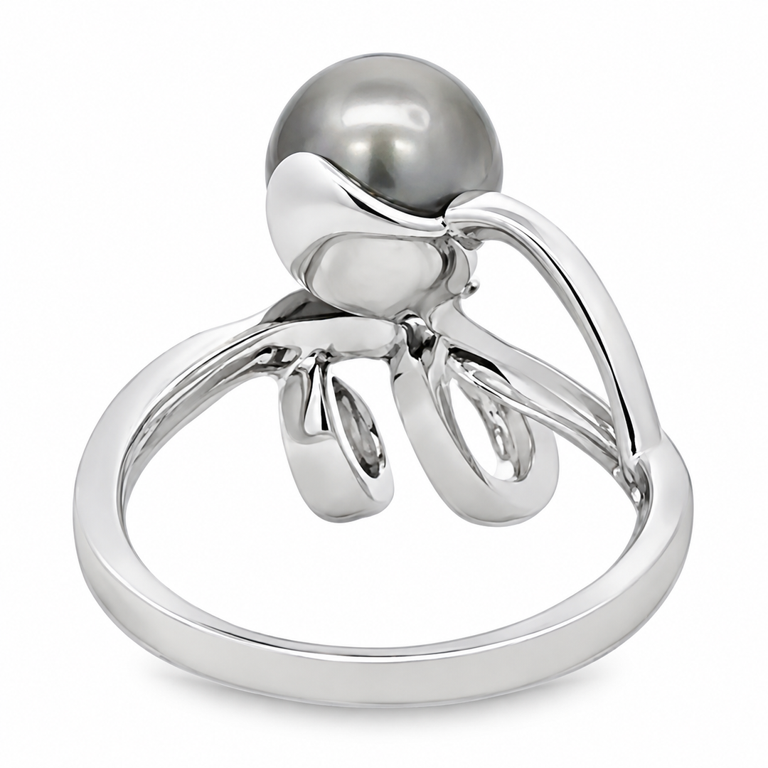 Estate 18K White Gold 8.5MM Tahitian Pearl & Diamond Freeform Ring