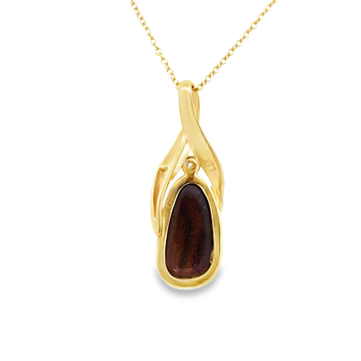 Estate 14K Yellow Gold Freeform Opal Doublet & Diamond Pendant