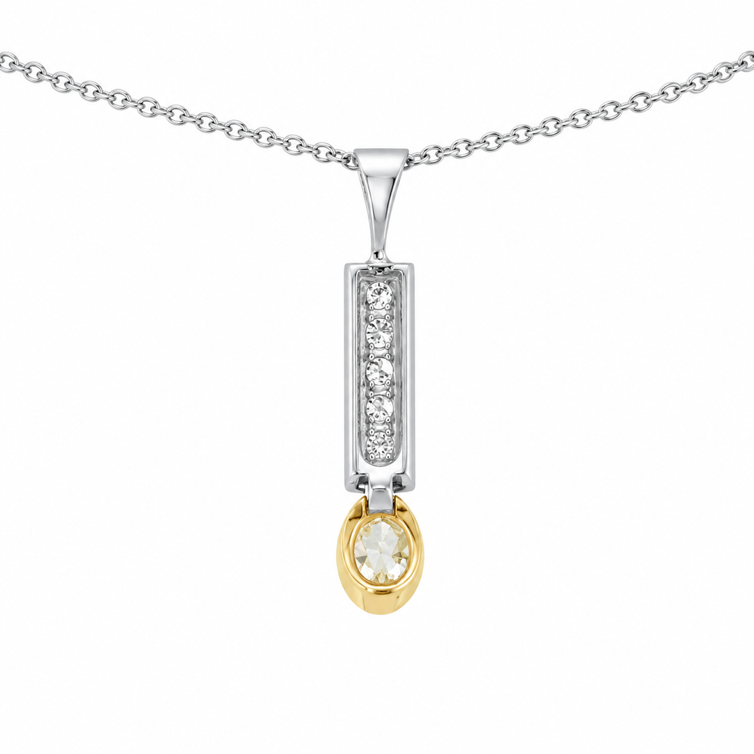 Estate 14K Two Tone Gold 0.46CTW White & Yellow Diamond Line Pendant