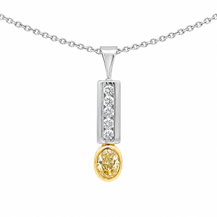 Estate 14K Two Tone Gold 0.46CTW White & Yellow Diamond Line Pendant