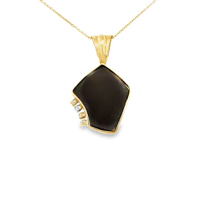 Estate 14K Yellow Gold Ammolite & Diamond Free Form Pendant