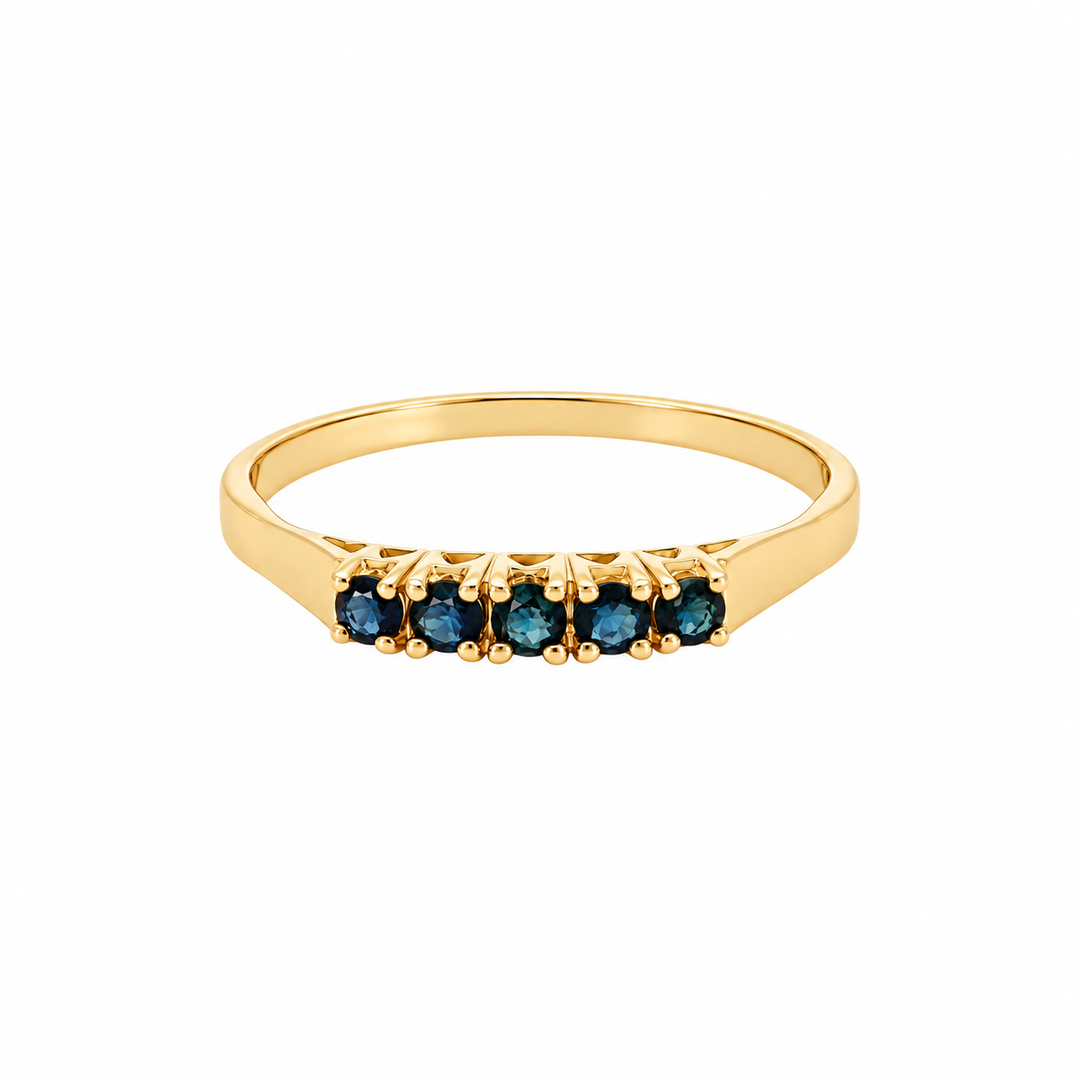 Estate 14K Yellow Gold 0.25CTW Blue Sapphire Five-Stone Band