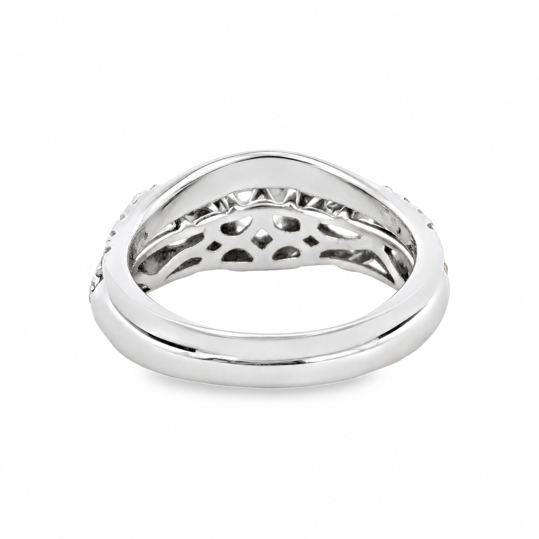 Estate 14K White Gold 2.90CTW Three-Stone Diamond Halo Engagement Ring Set