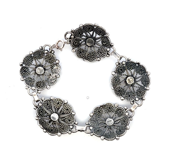 Estate Sterling Silver Moonstone Filigree Vintage Link Bracelet