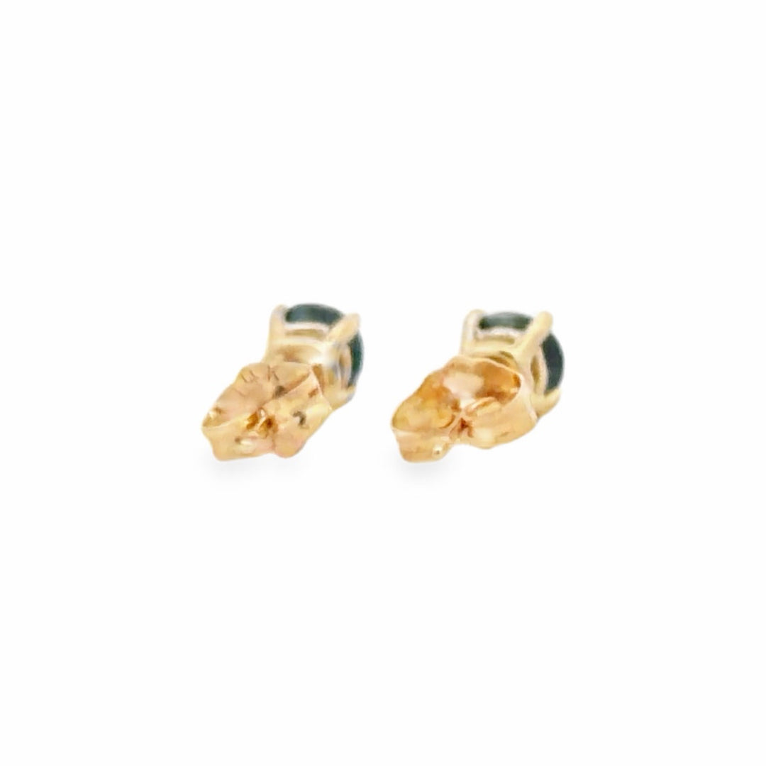 Estate 14K Yellow Gold 1CTW Round Blue Sapphire Solitaire Stud Earrings