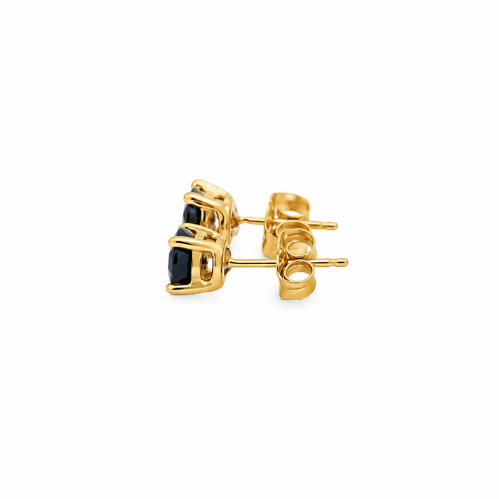 Estate 14K Yellow Gold 1CTW Round Blue Sapphire Solitaire Stud Earrings