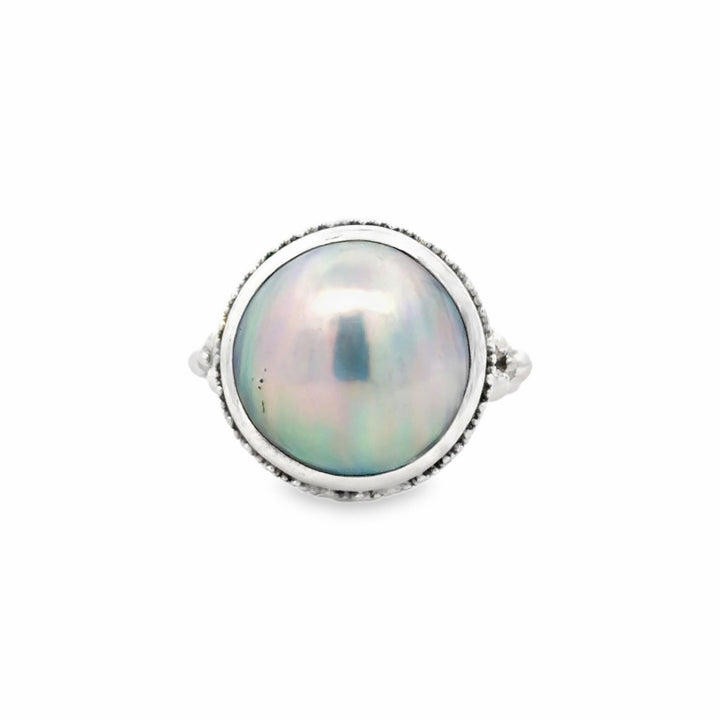 Estate Sterling Silver 14.5MM Pearl Solitaire Ring