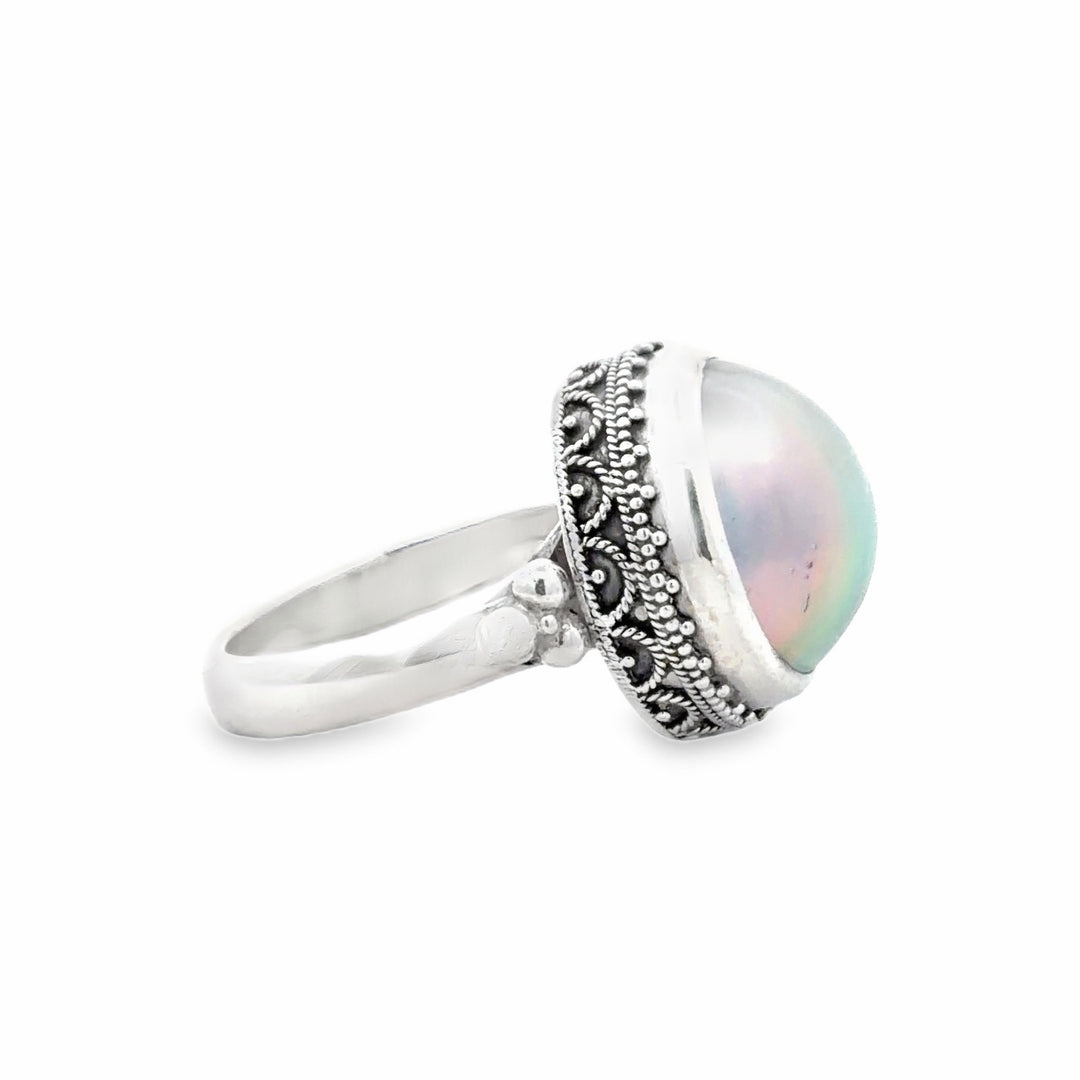Estate Sterling Silver 14.5MM Pearl Solitaire Ring
