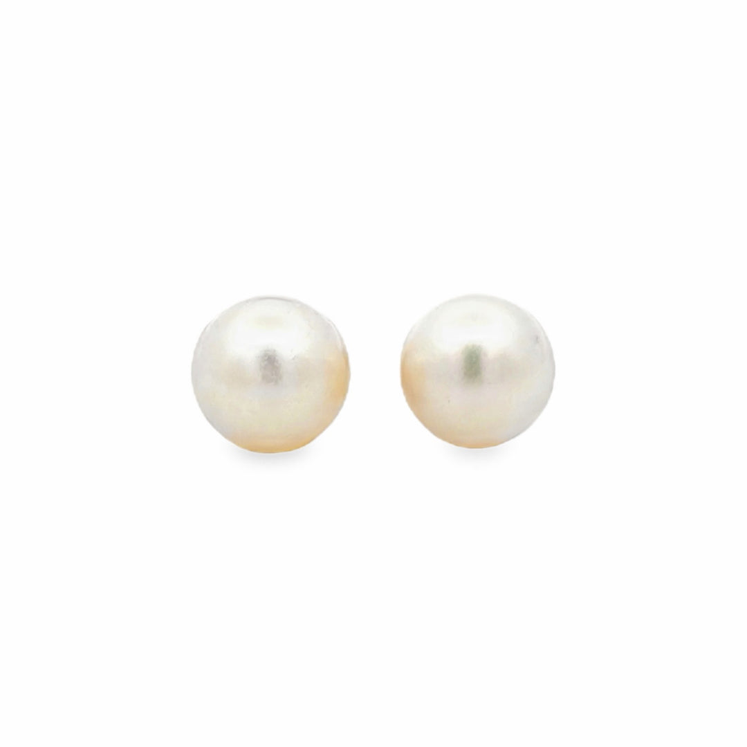 Estate 14K Yellow Gold 8.5MM Pearl Solitaire Stud Earrings