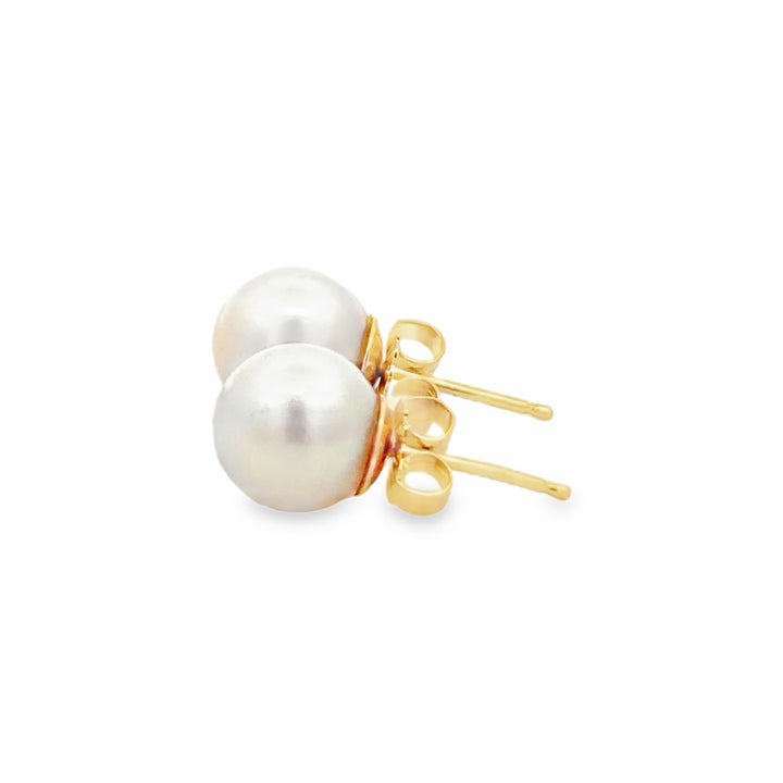 Estate 14K Yellow Gold 8.5MM Pearl Solitaire Stud Earrings