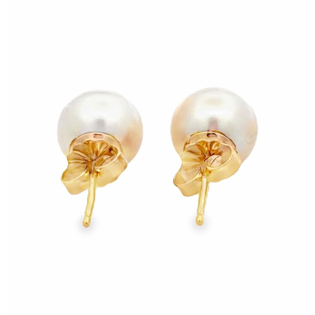 Estate 14K Yellow Gold 8.5MM Pearl Solitaire Stud Earrings