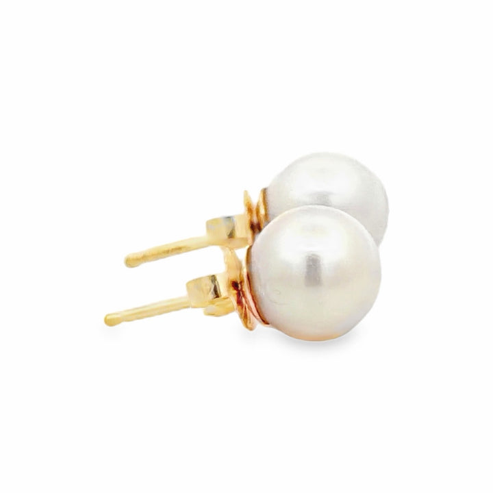 Estate 14K Yellow Gold 8.5MM Pearl Solitaire Stud Earrings
