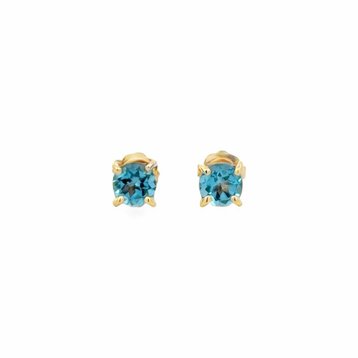 Estate 14K Yellow Gold 1.20CTW Round Blue Topaz Solitaire Stud Earrings