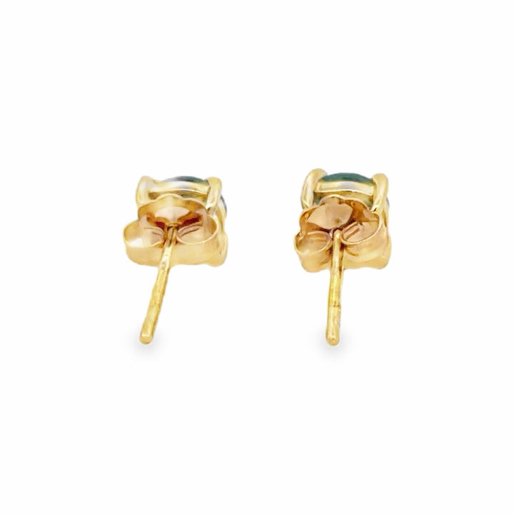 Estate 14K Yellow Gold 1.20CTW Round Blue Topaz Solitaire Stud Earrings