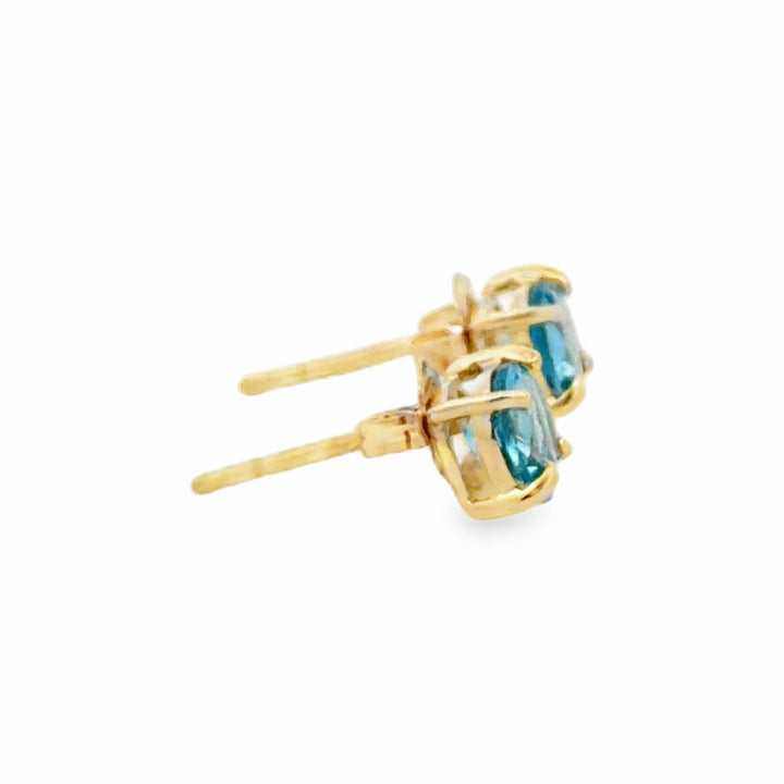 Estate 14K Yellow Gold 1.20CTW Round Blue Topaz Solitaire Stud Earrings