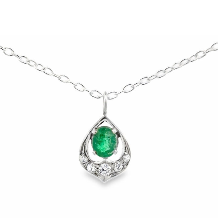 Estate Sterling Silver Oval Emerald Cluster Pendant