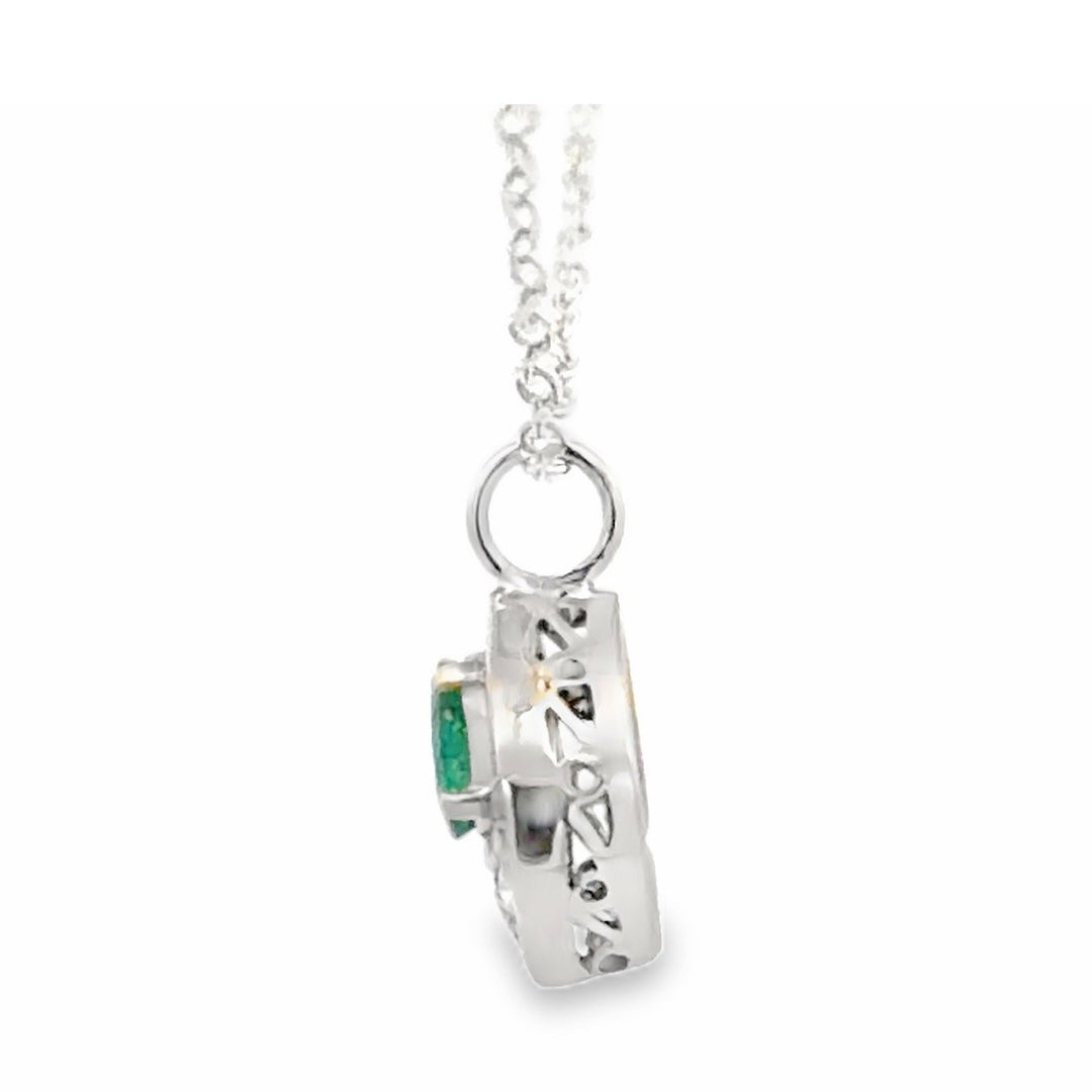 Estate Sterling Silver Oval Emerald Cluster Pendant