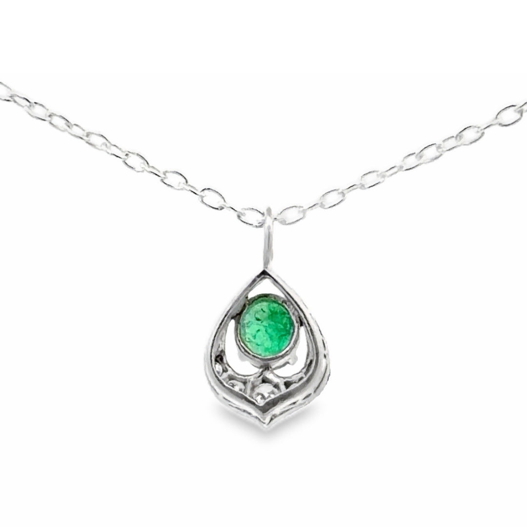 Estate Sterling Silver Oval Emerald Cluster Pendant