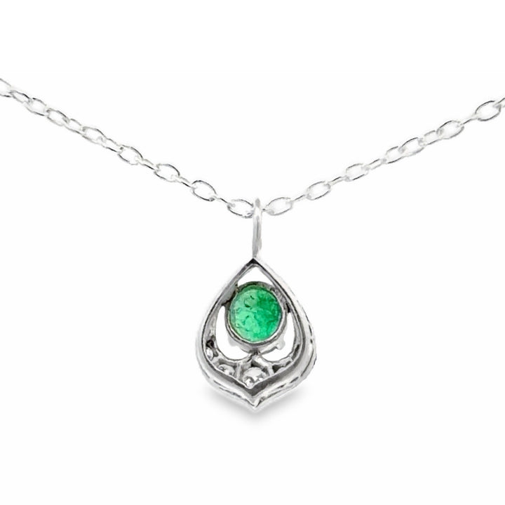 Estate Sterling Silver Oval Emerald Cluster Pendant