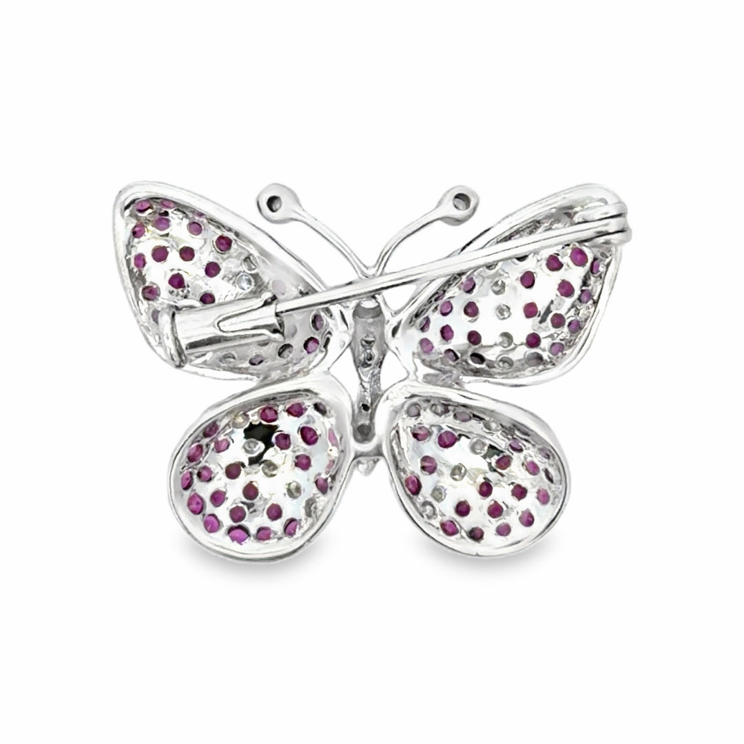 Estate 18K White Gold Sapphire Butterfly Pin Brooch