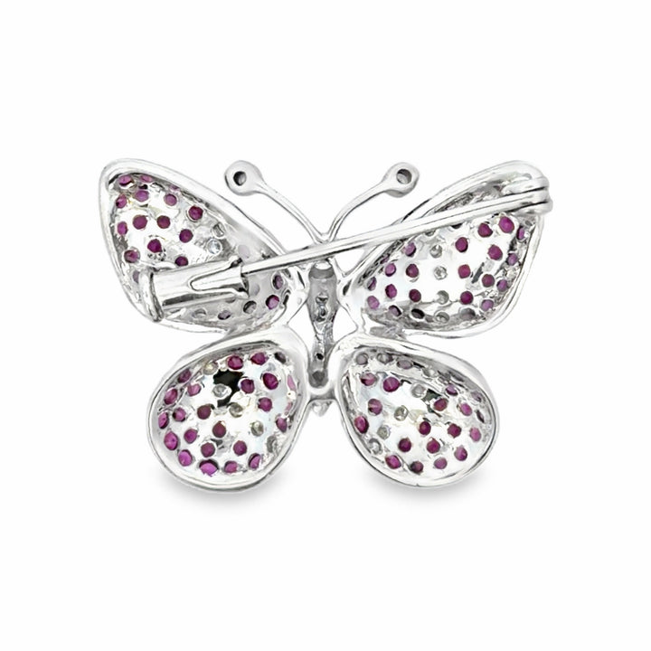 Estate 18K White Gold Sapphire Butterfly Pin Brooch