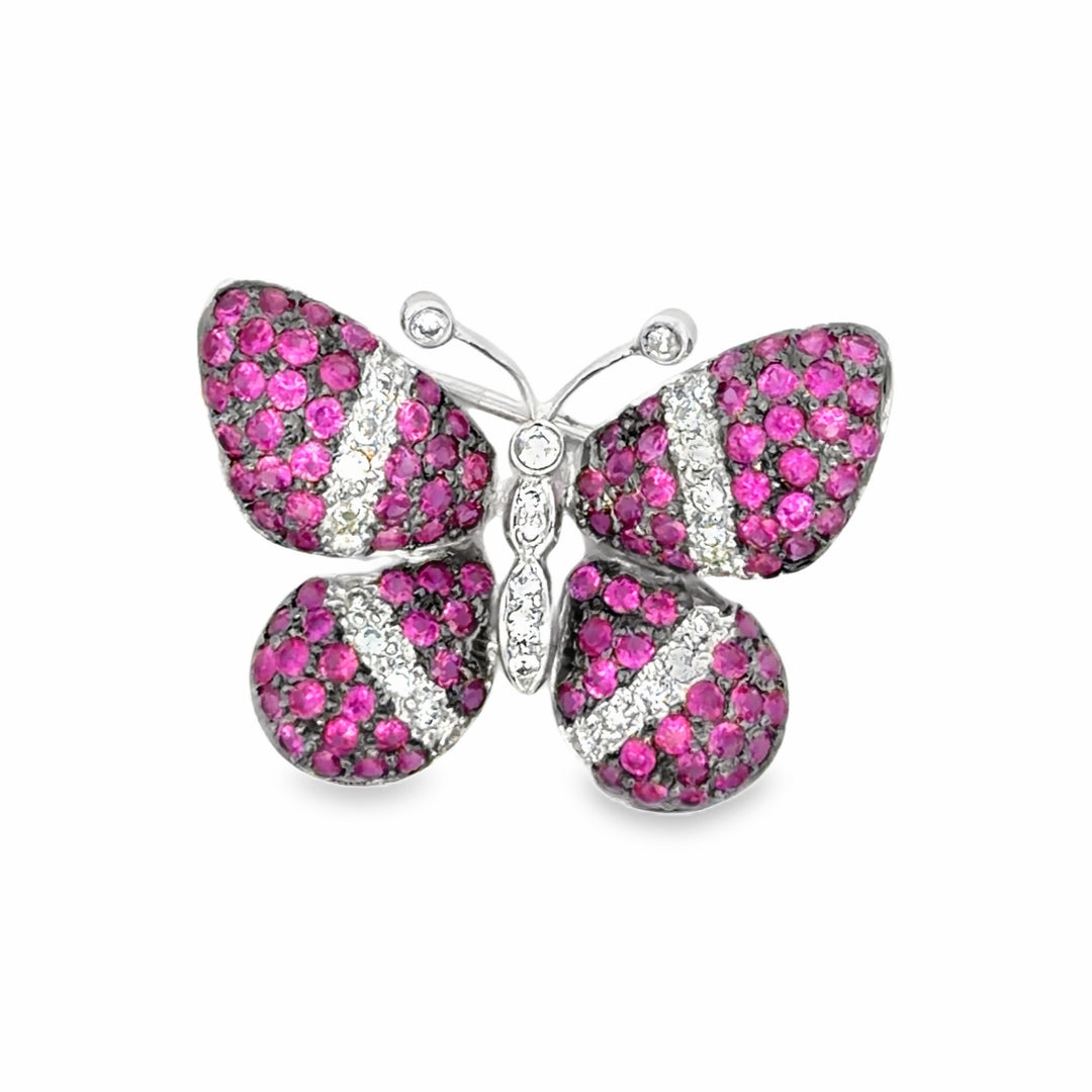 Estate 18K White Gold Sapphire Butterfly Pin Brooch