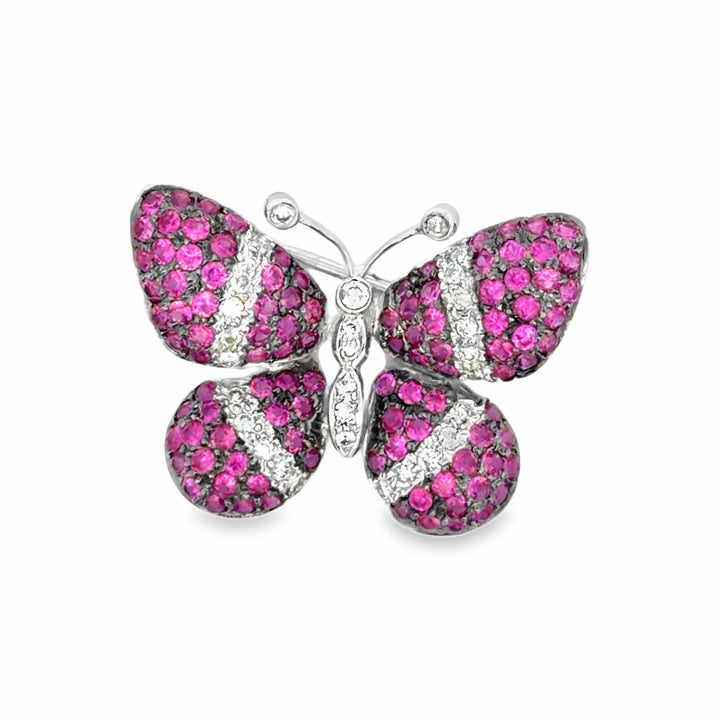 Estate 18K White Gold Sapphire Butterfly Pin Brooch
