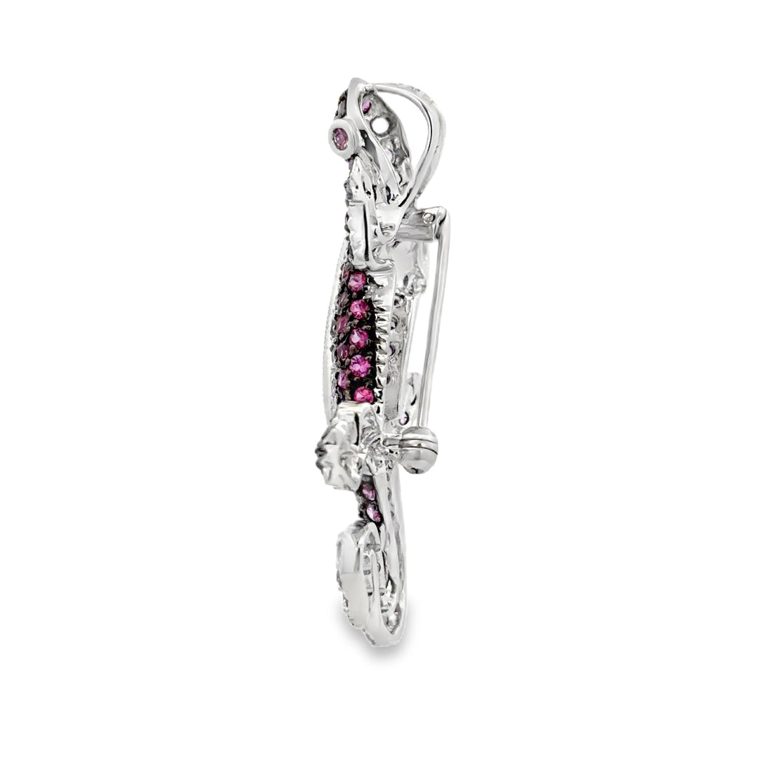 Estate 18K White Gold 3.24 Round Sapphire Pin Brooch