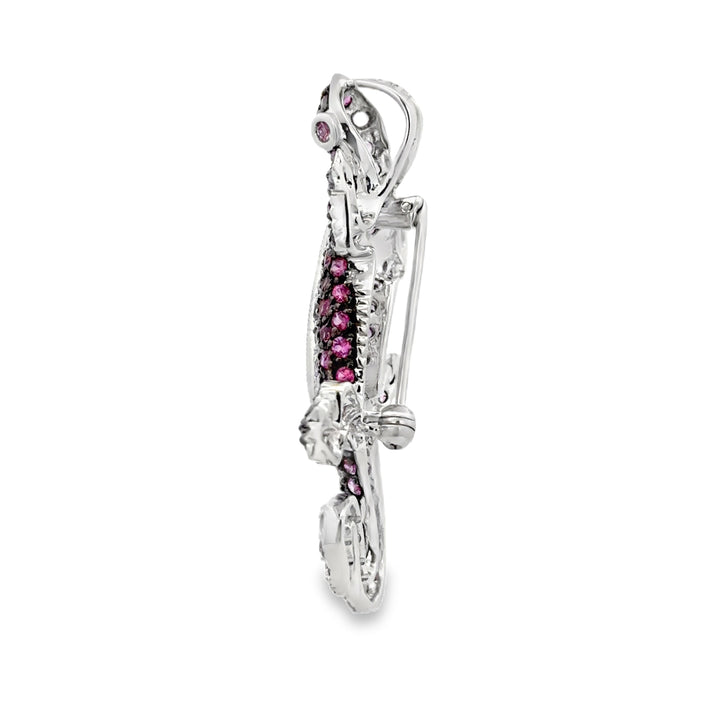 Estate 18K White Gold 3.24 Round Sapphire Pin Brooch