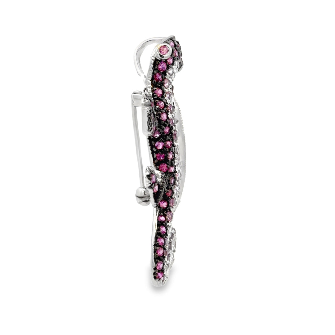 Estate 18K White Gold 3.24 Round Sapphire Pin Brooch